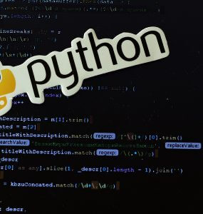 Python logo sign with programming code