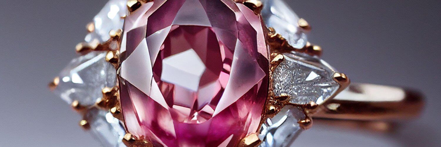 Australian Pink Argyle Diamond Ring set with white diamonds and gold band.